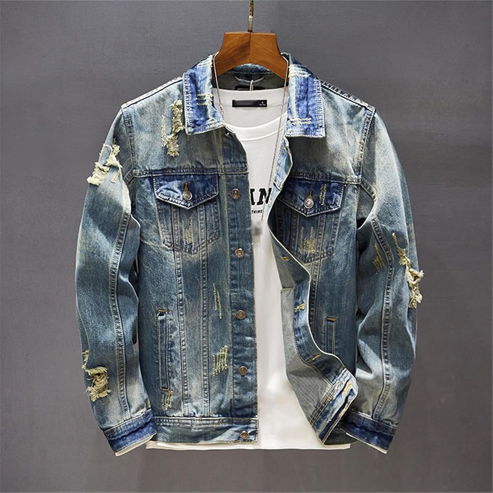 ジャケット・アウター Hand-Ripped Denim Jacket [extrm-fit] X RAY Jeans Mens Denim Jacket, Indigo, L - Walmart.com
